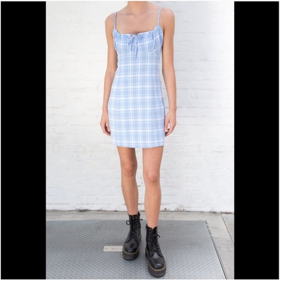 Brandy Melville John Galt Light Blue & White Plaid Mini Dress Adjustable… - Picture 1 of 8